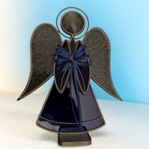 Vintage Stained Glass Cobalt Blue Angel Figurine‎ Ornament Holiday Decor
